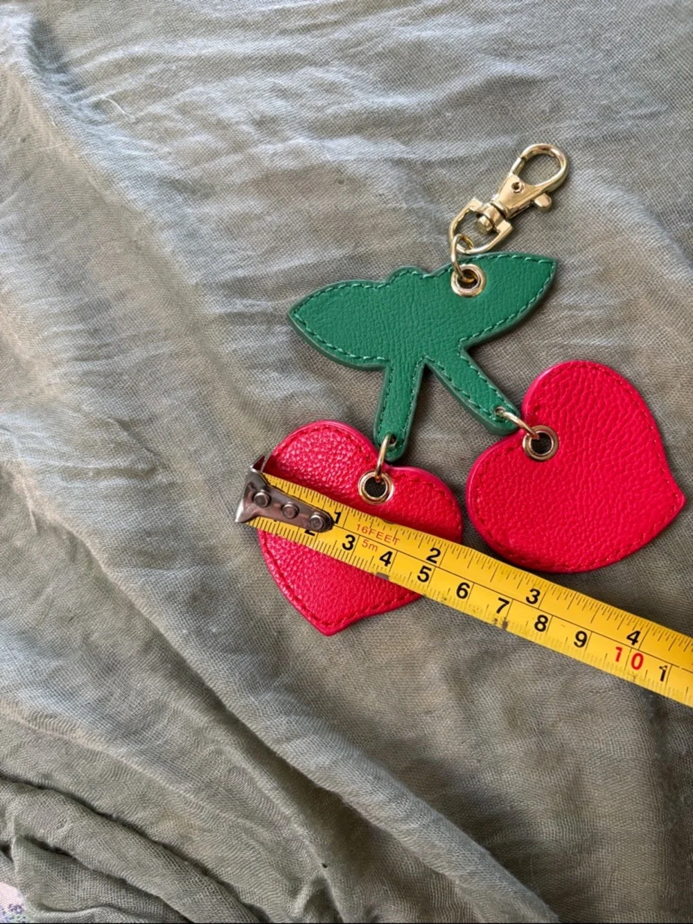 Vintage Betsey Johnson Red Cherry Bag Charm with Green Leaf & Gold Hardware - Picture 4 of 5
